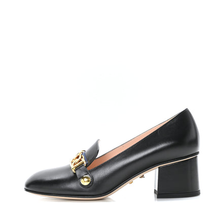 Gucci Malaga Kid Sylvie Web Chain Mid Heel Loafers 36 Black 1 of 7