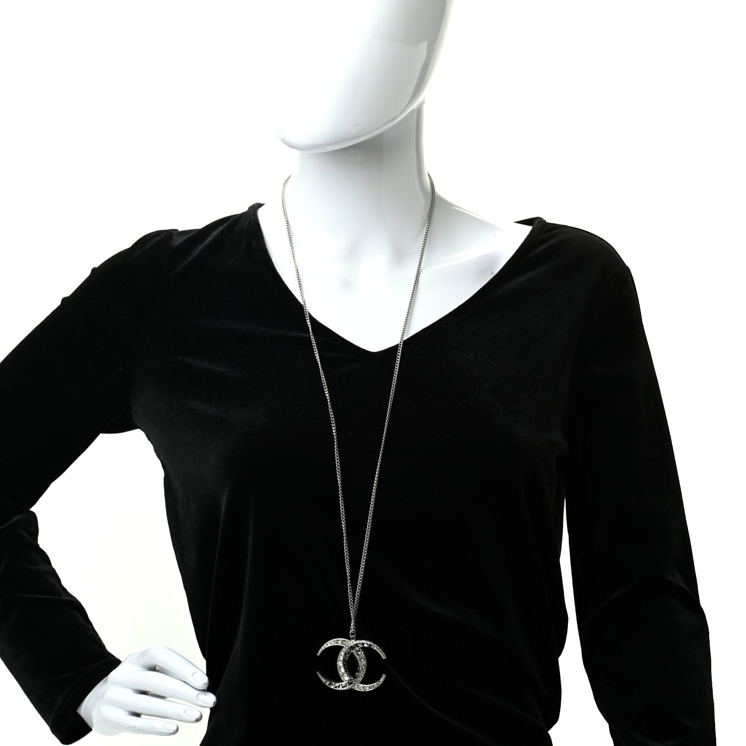 Chanel Baguette Crystal Moon CC Necklace Silver 2 of 5