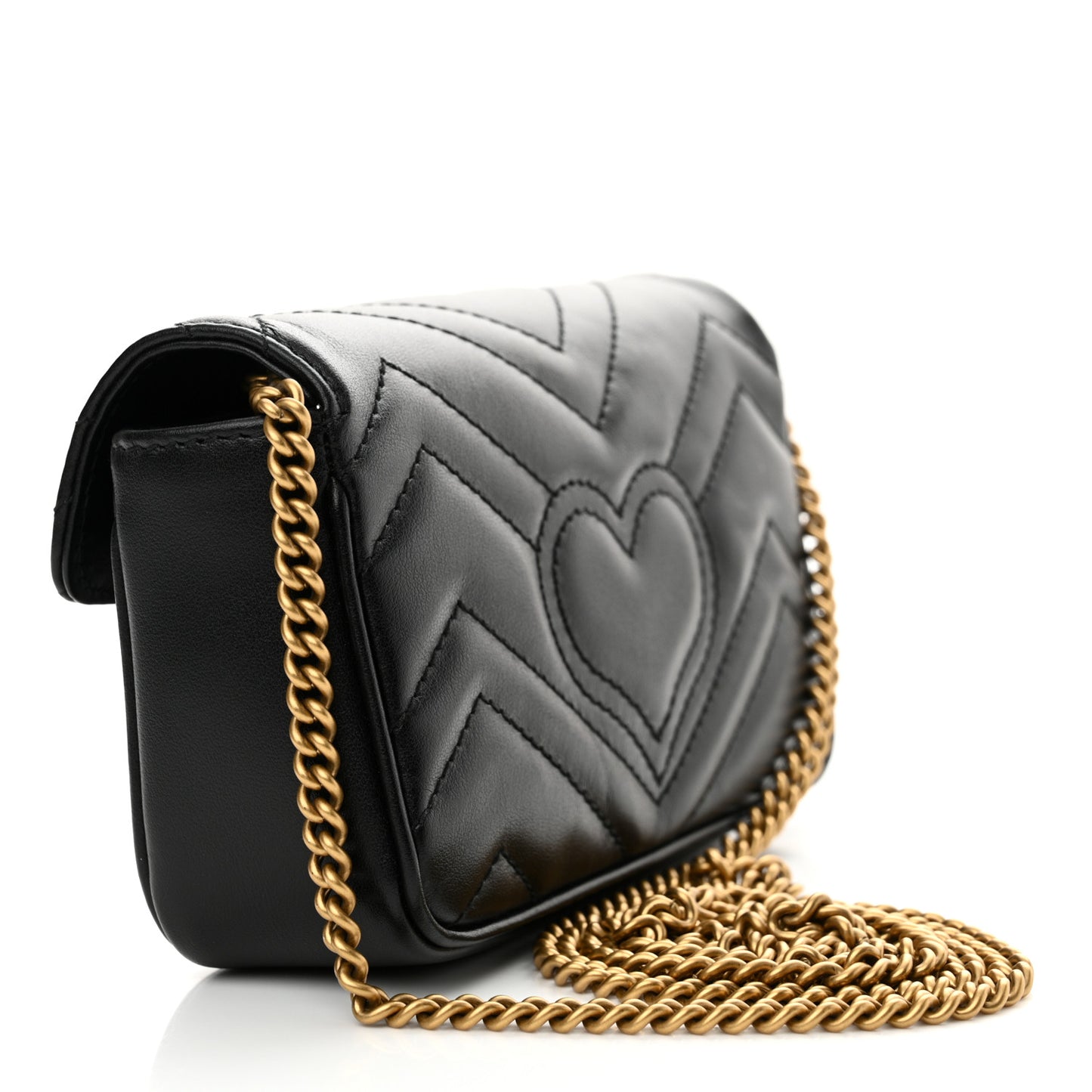 Calfskin Matelasse Super Mini GG Marmont Shoulder Bag Black