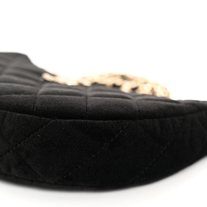 Chanel Velvet Crystal Quilted Chain Hobo Black 10 of 11