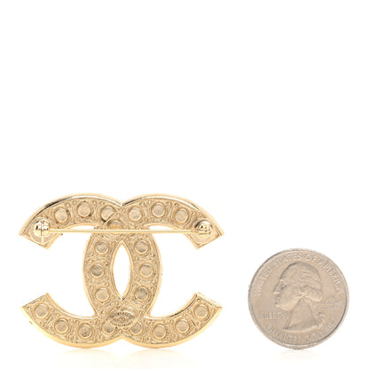 Chanel Metal Crystal Graduated Pearl CC Brooch Gold 2 of 4