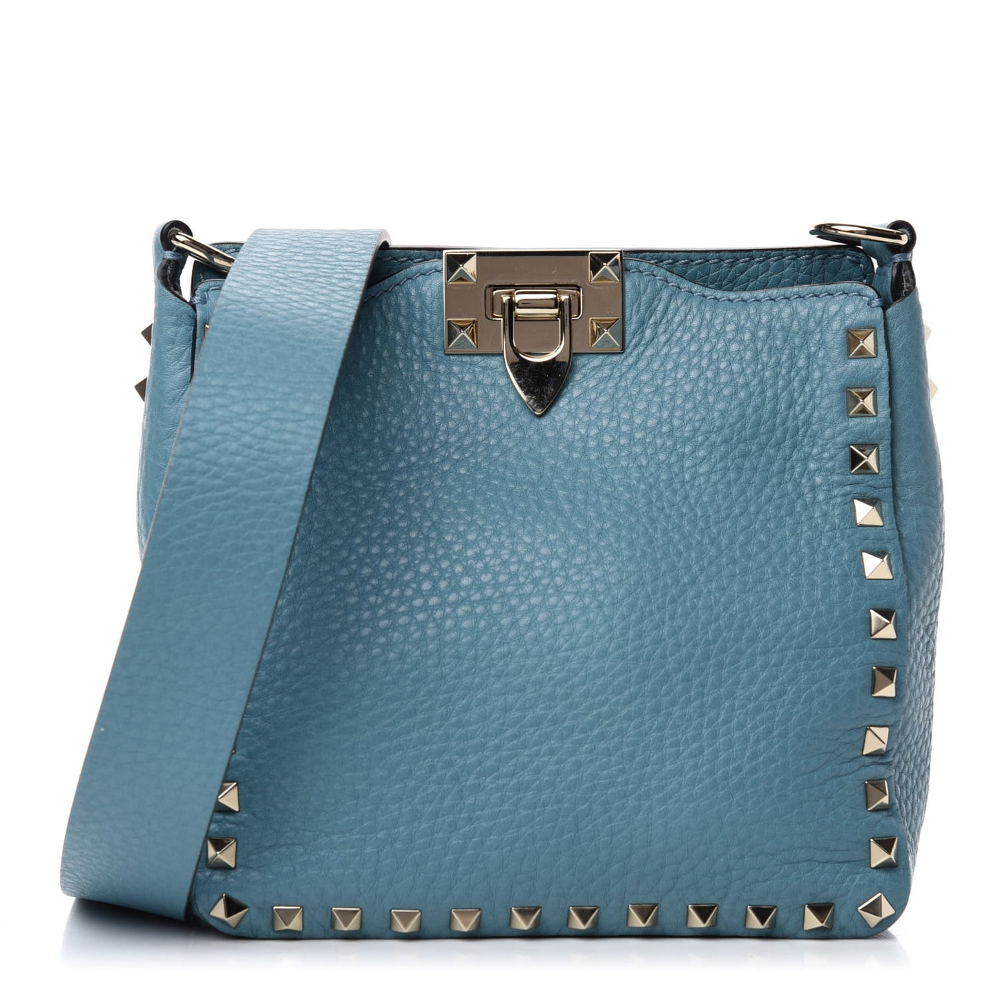 Pebbled Calfskin Mini Rockstud Flip-Lock Messenger Bag Atlantique