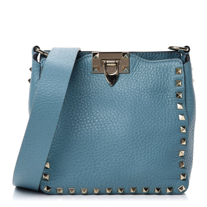 Valentino Garavani Pebbled Calfskin Mini Rockstud Flip-Lock Messenger Bag Atlantique 1 of 9