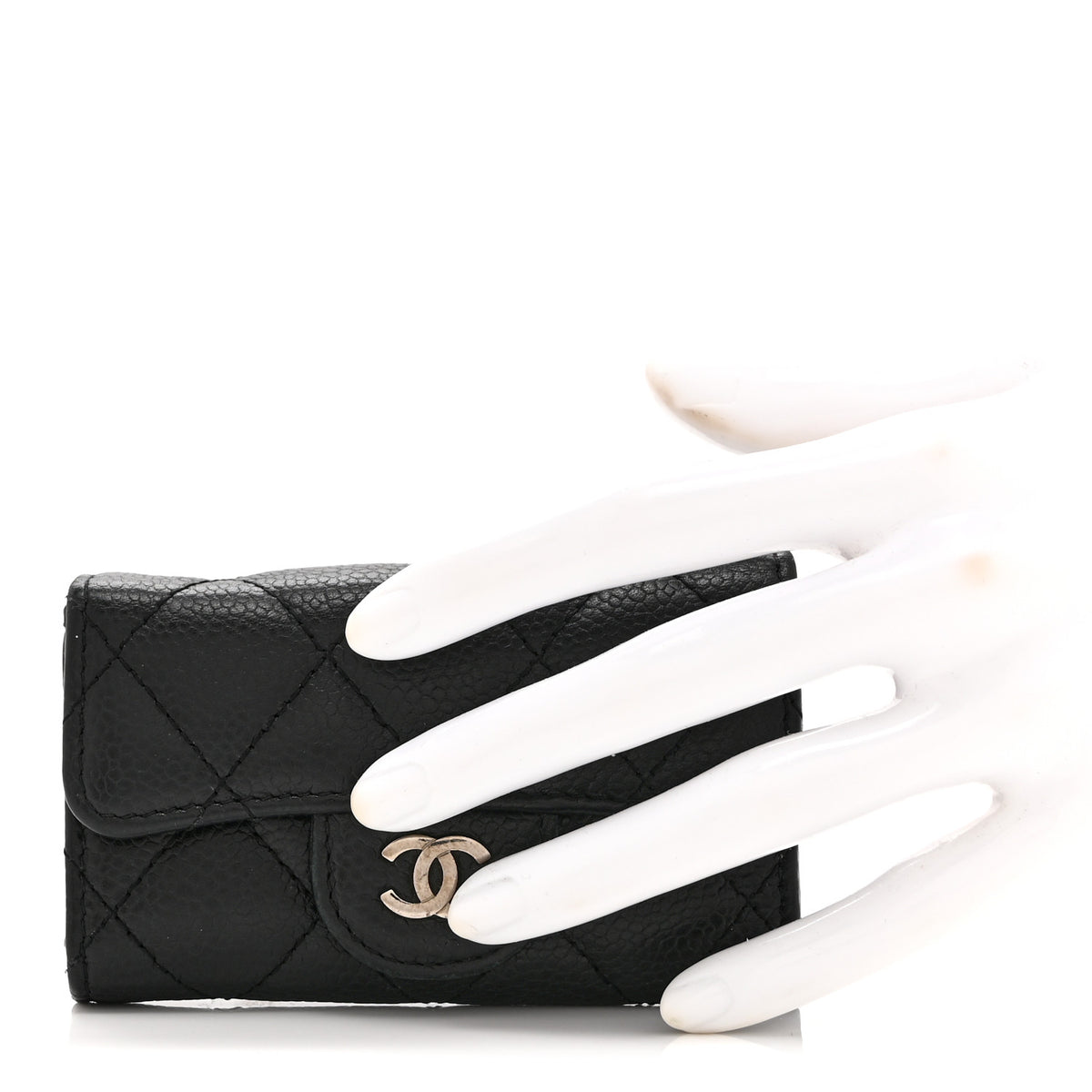 Caviar Quilted 6 Key Holder Black