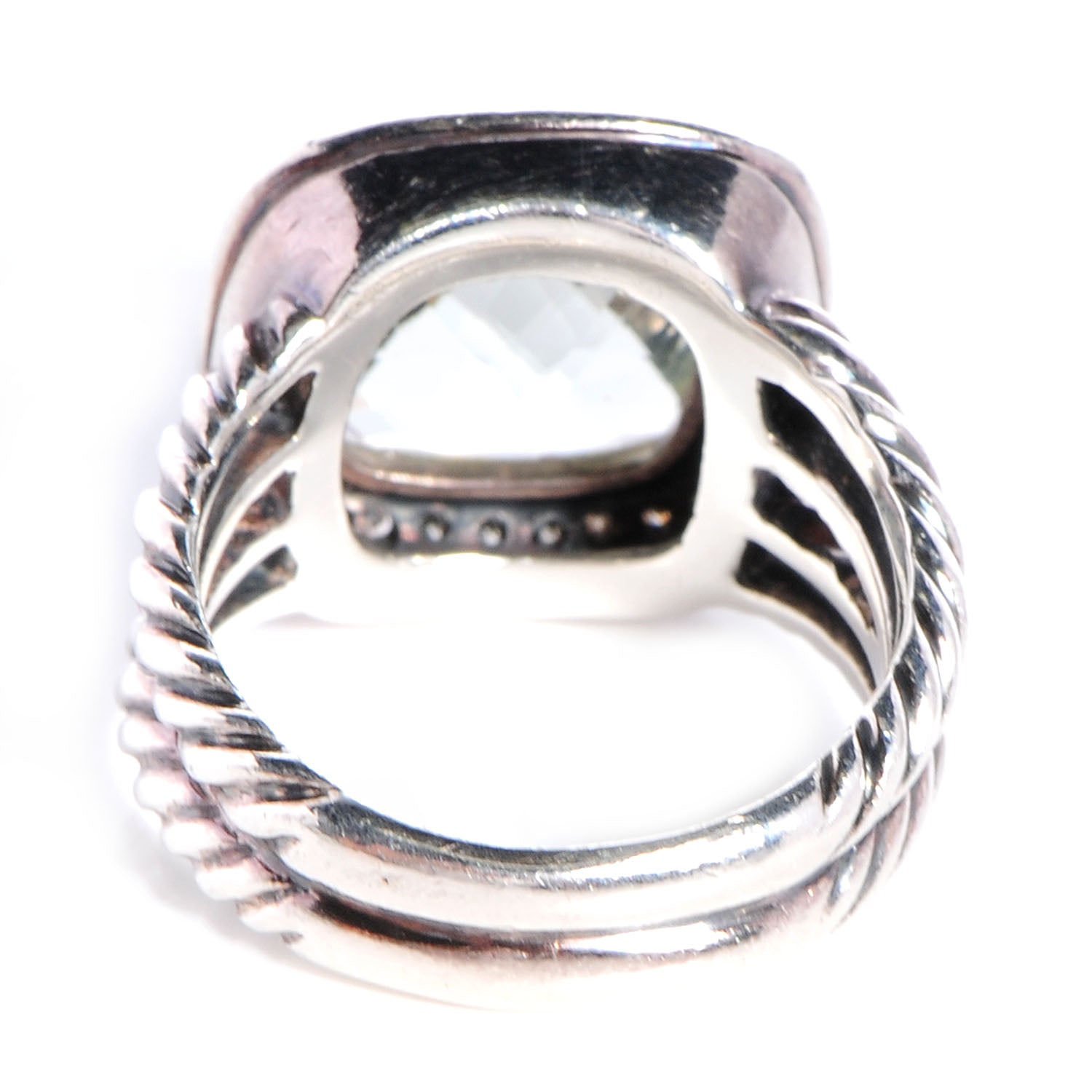 David Yurman Sterling Silver Diamond Prasiolite Albion Ring 54 6.75 5 of 6