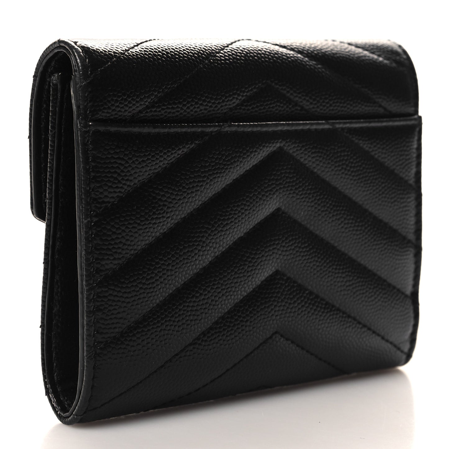 Grain De Poudre Matelasse Chevron Monogram Compact Tri Fold Wallet Black