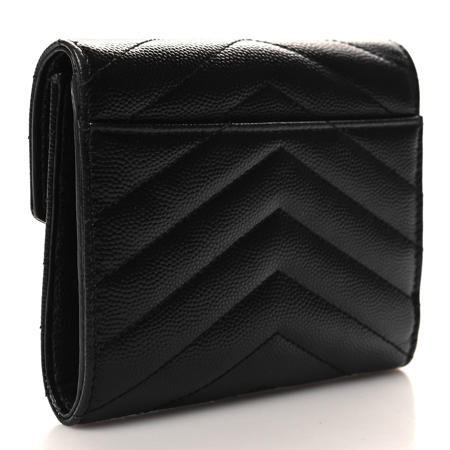 Saint Laurent Grain De Poudre Matelasse Chevron Monogram Compact Tri Fold Wallet Black 3 of 6