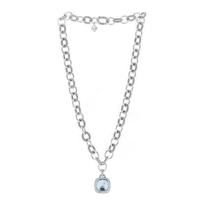 David Yurman Sterling Silver Blue Topaz Diamond 14mm Albion Pendant Cable Necklace 3 of 5