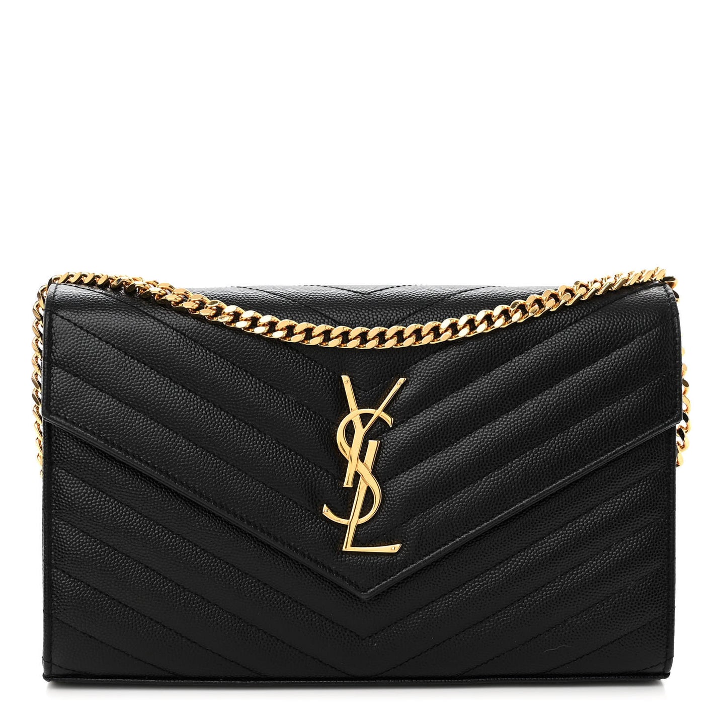 Grain De Poudre Matelasse Chevron Monogram Chain Wallet Black