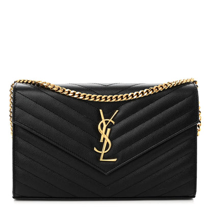 Saint Laurent Grain De Poudre Matelasse Chevron Monogram Chain Wallet Black 1 of 10