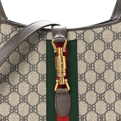 Gucci X BALENCIAGA BB Supreme Monogram Calfskin Web Small Jackie 1961 Hobo Beige Ebony 8 of 10
