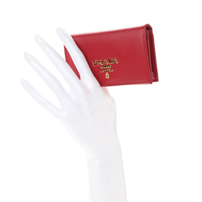Prada Saffiano Metal Bi-Fold Card Holder Wallet Fuoco 2 of 7