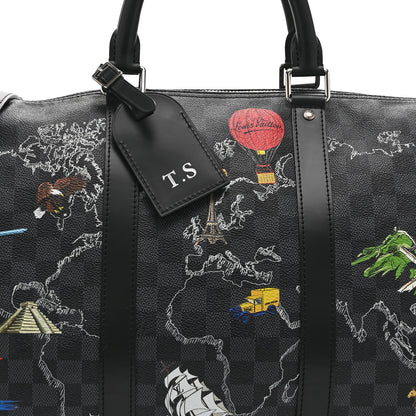 Louis Vuitton Damier Graphite World Map Keepall Bandouliere 50 7 of 9