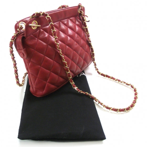Lambskin Quilted Shoulder Bag Red GHW