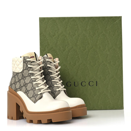Gucci Apollo Calfskin GG Supreme Nappa Samoa Quilted Lace Up Ankle Boots 36 Mystic White Beige Ebony 9 of 9