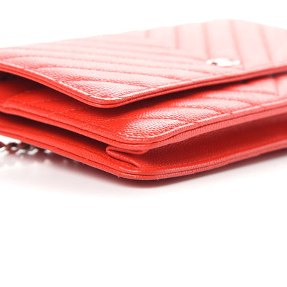 Chanel Caviar Chevron Quilted Wallet On Chain WOC Red 10 of 14