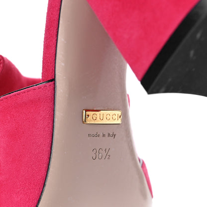 Gucci Kid Scamosciato GG Marmont Fringe 75mm Slide Sandals 36.5 Hot Pink 7 of 9