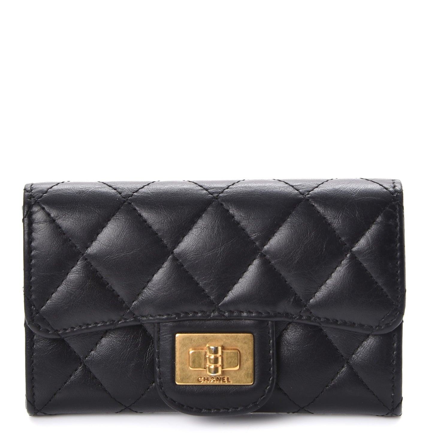 Aged Calfskin Quilted Reissue Flap Card Holder Black