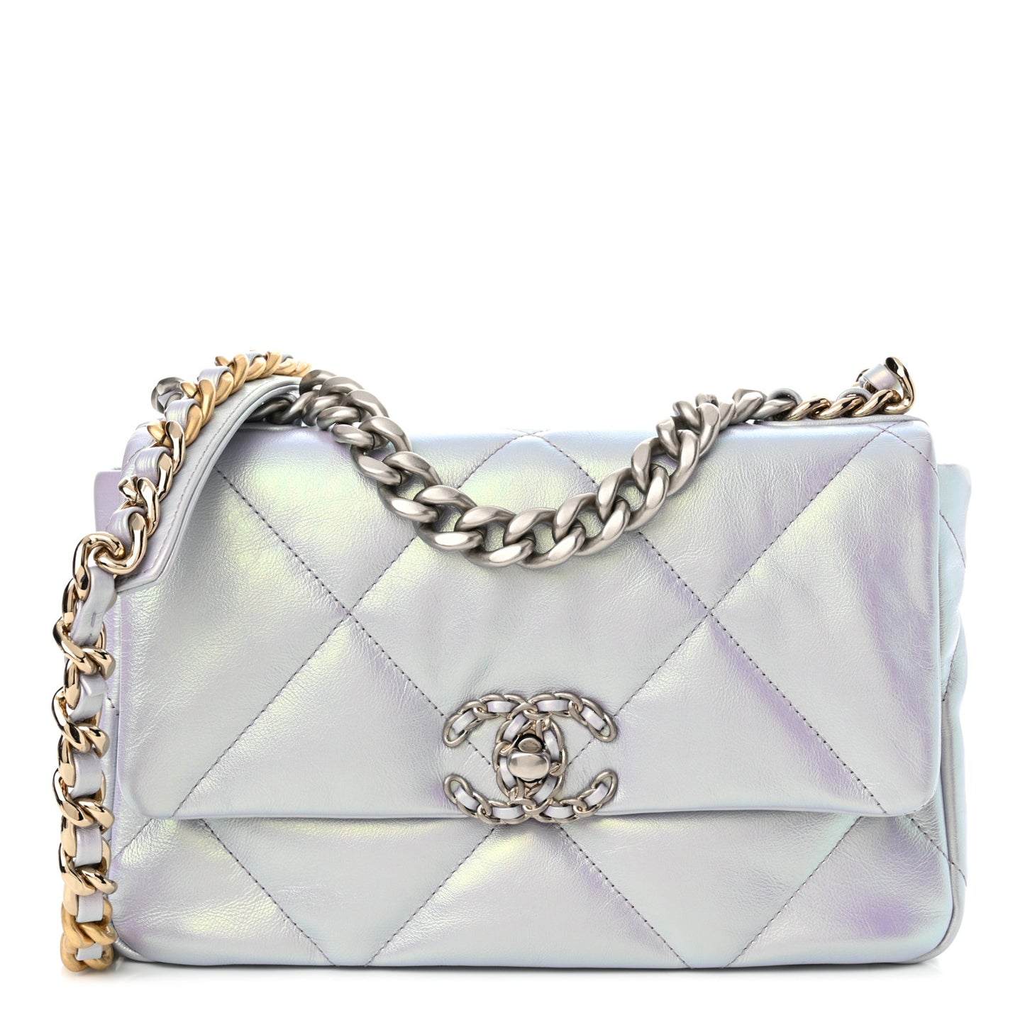 Iridescent Calfskin Quilted Medium Chanel 19 Flap Light Purple Blue