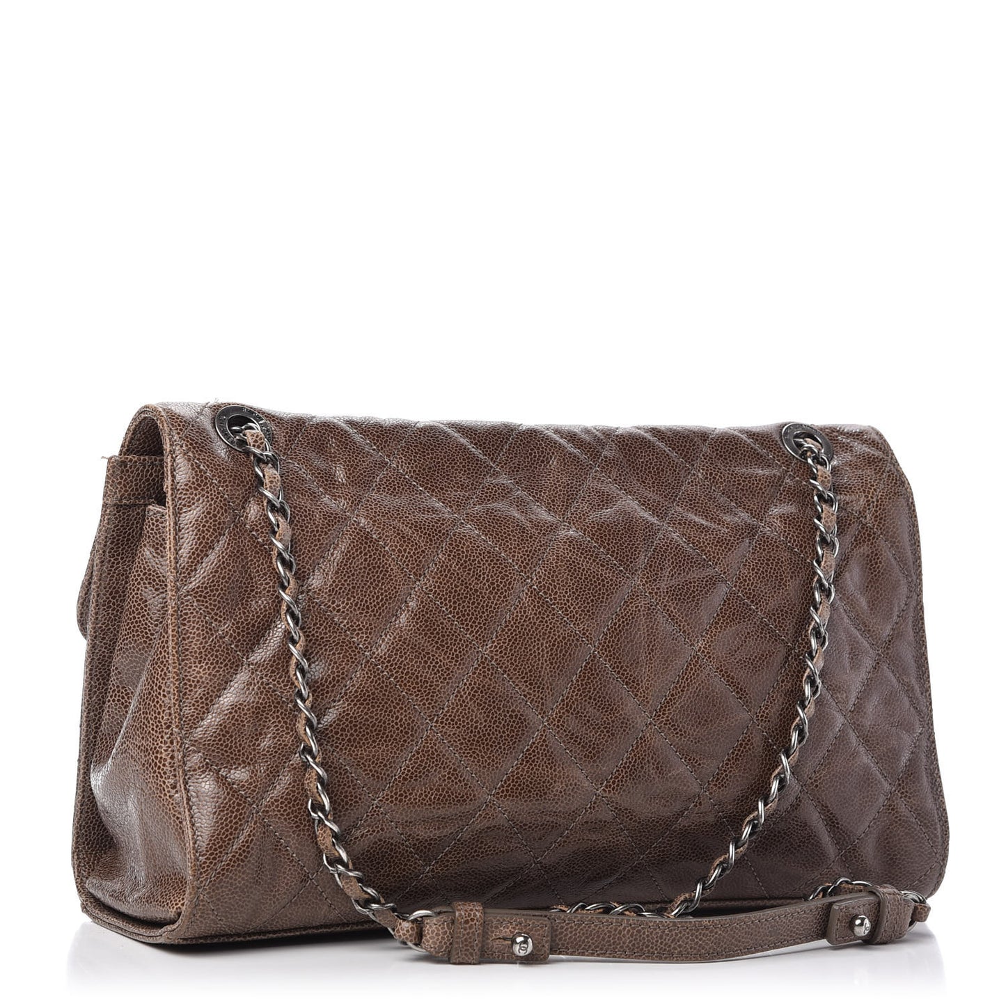 Crumpled Grained Calfskin Jumbo CC Crave Flap Beige