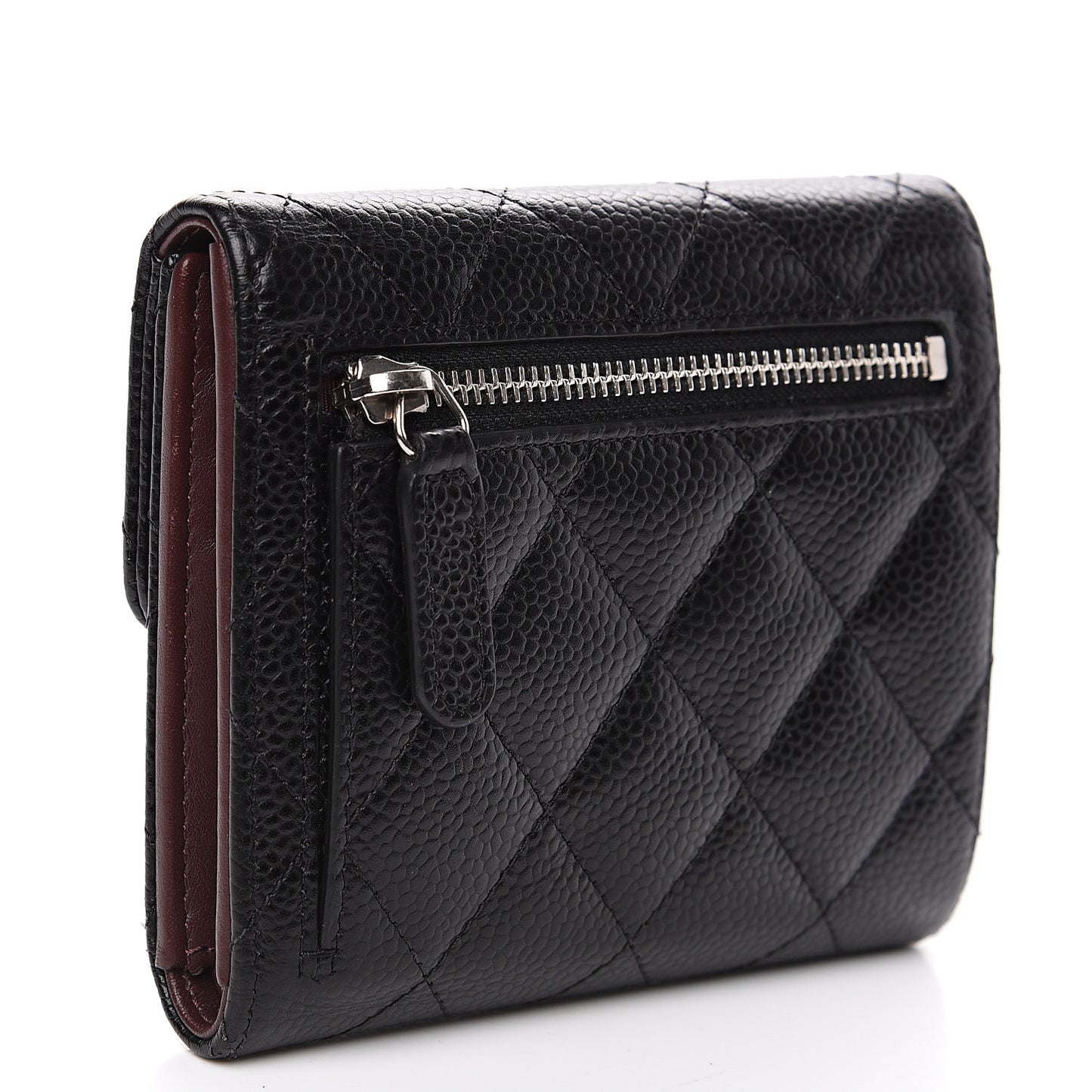 Caviar Quilted Compact Flap Wallet Black