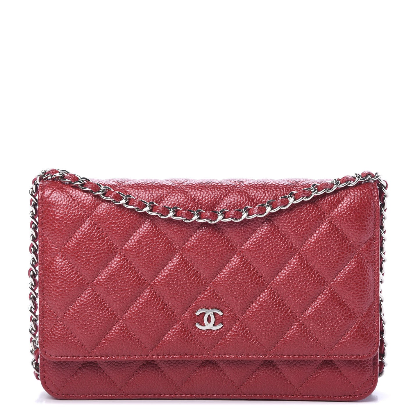 Iridescent Caviar Quilted Wallet On Chain WOC Red