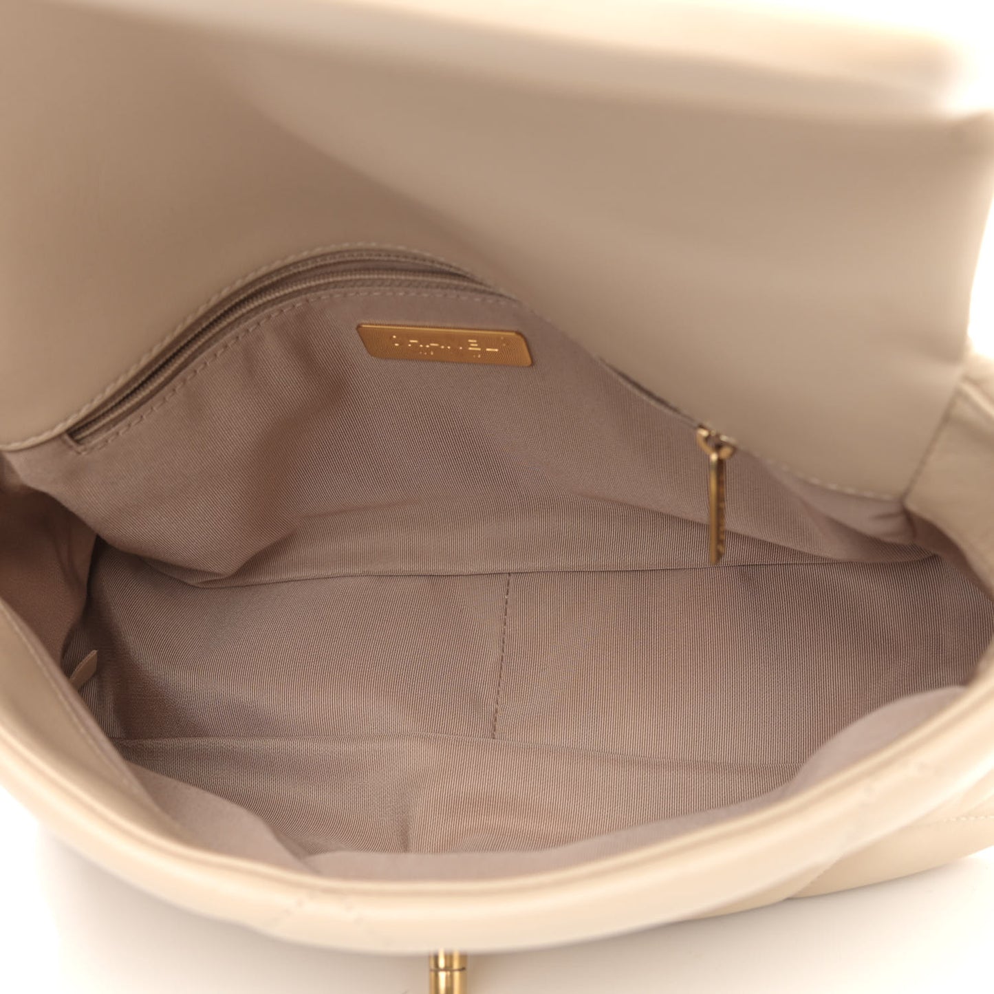 Goatskin Quilted Large Chanel 19 Flap Beige