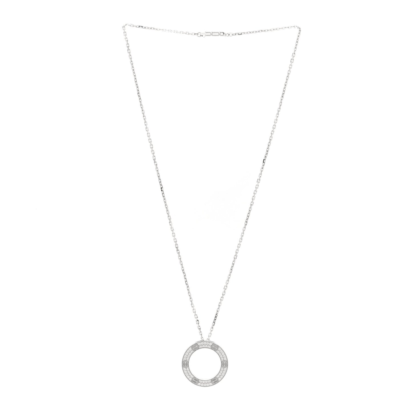 18K White Gold Diamond LOVE Paved Necklace