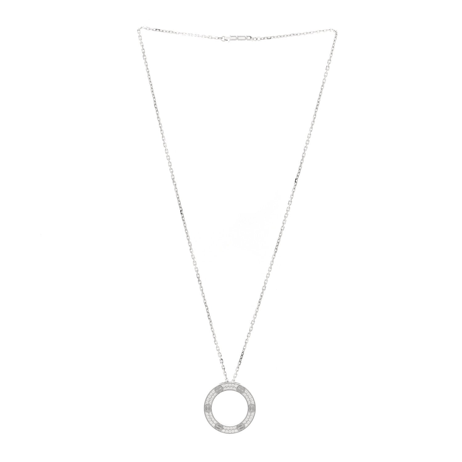 Cartier 18K White Gold Diamond LOVE Paved Necklace 3 of 7