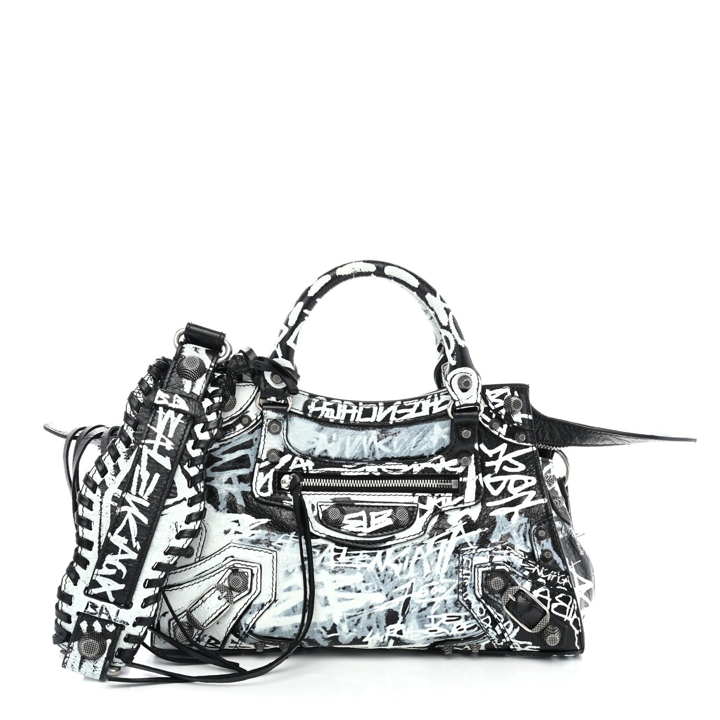 Agneau Arena Graffiti Neo Cagole City Handbag XS Black White