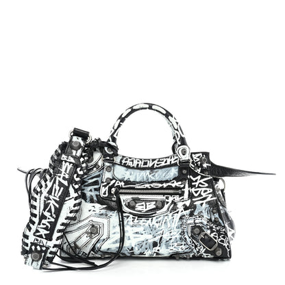 Balenciaga Agneau Arena Graffiti Neo Cagole City Handbag XS Black White 1 of 12