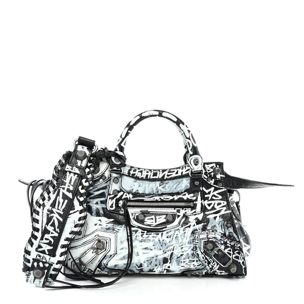 Balenciaga Agneau Arena Graffiti Neo Cagole City Handbag XS Black