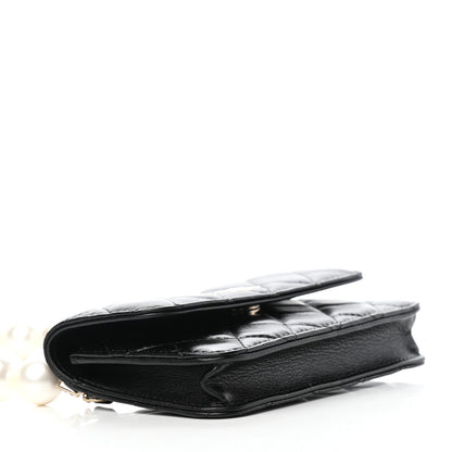 Chanel Calfskin Quilted Maxi Pearls Clutch With Chain Black 3 of 7