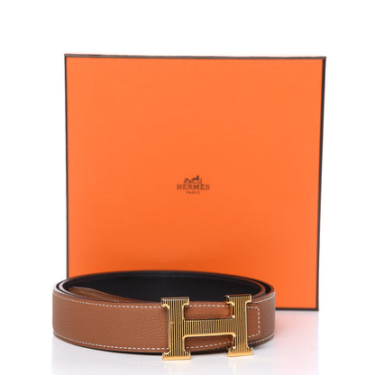 Hermes Box Togo Strie 32mm H Belt 95 Black Gold 8 of 8