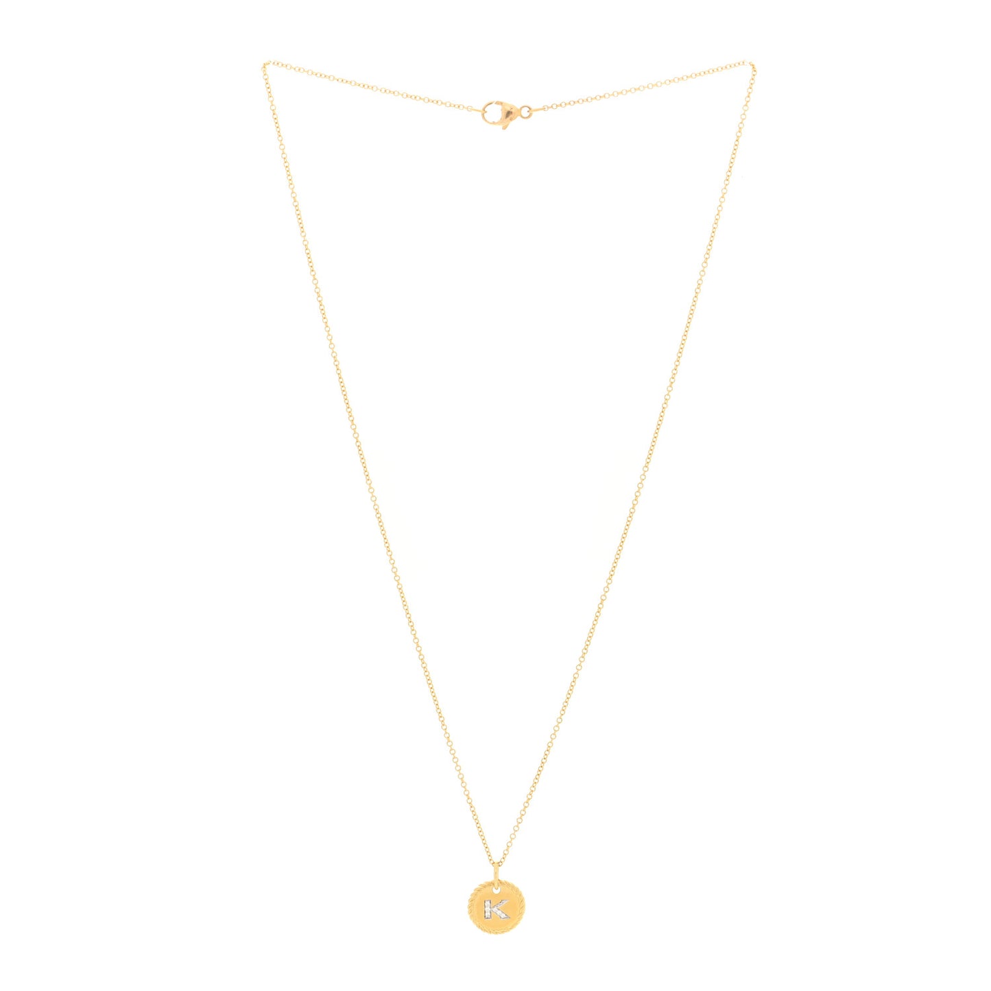 18K Yellow Gold Diamond Initial K Charm Pendant Necklace