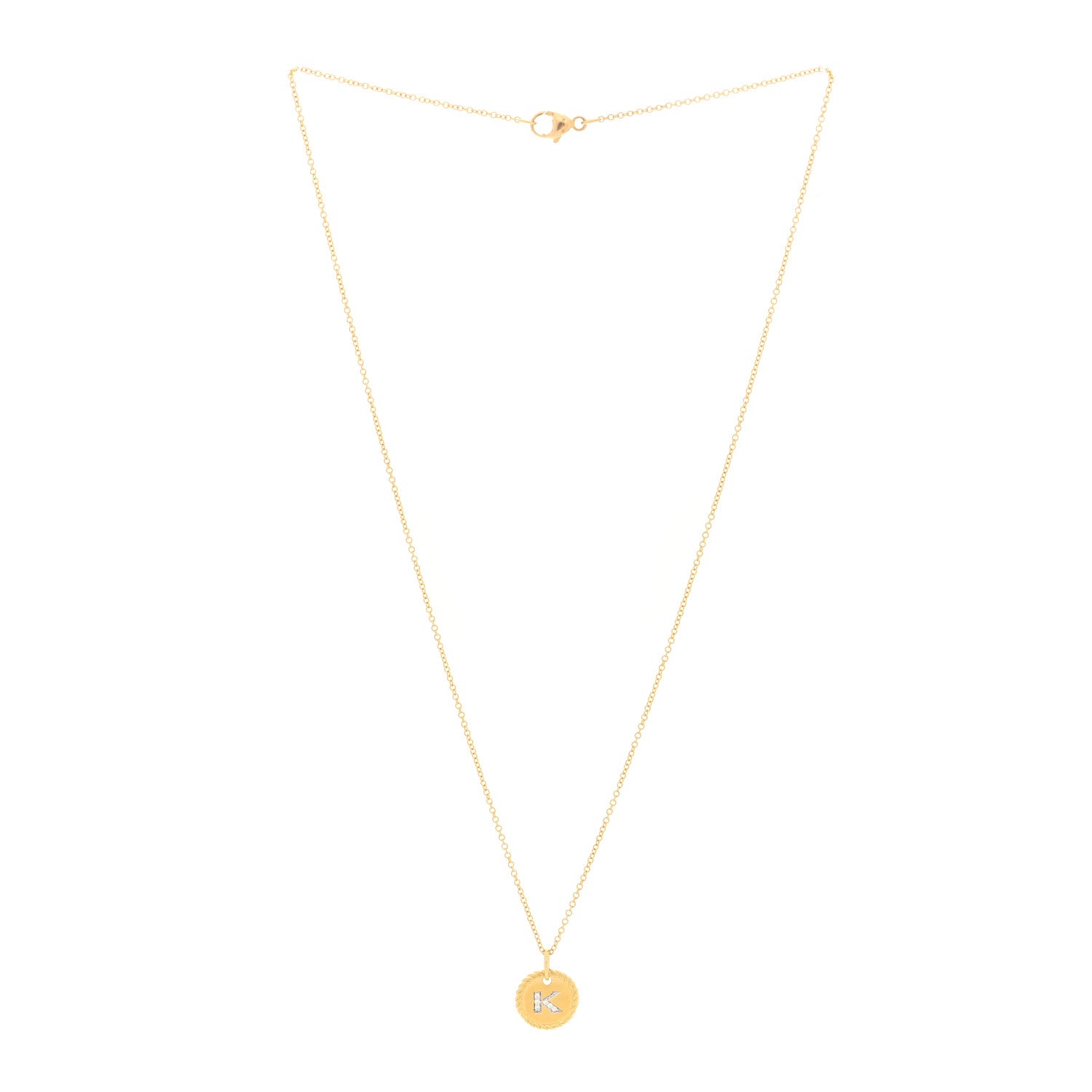 David Yurman 18K Yellow Gold Diamond Initial K Charm Pendant Necklace 3 of 4