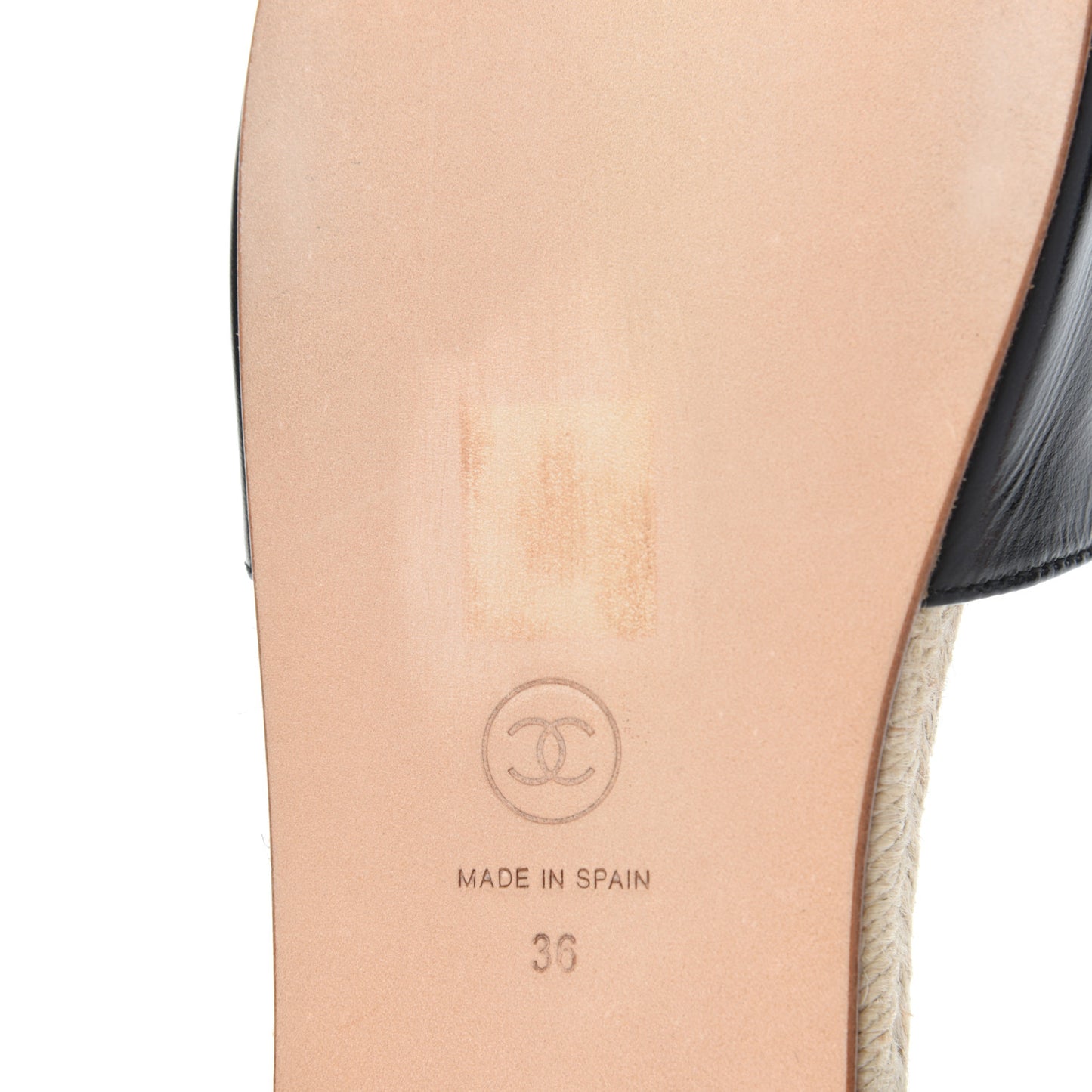 Patent Calfskin Crystal CC Espadrille Slip On Sandals 36 Black
