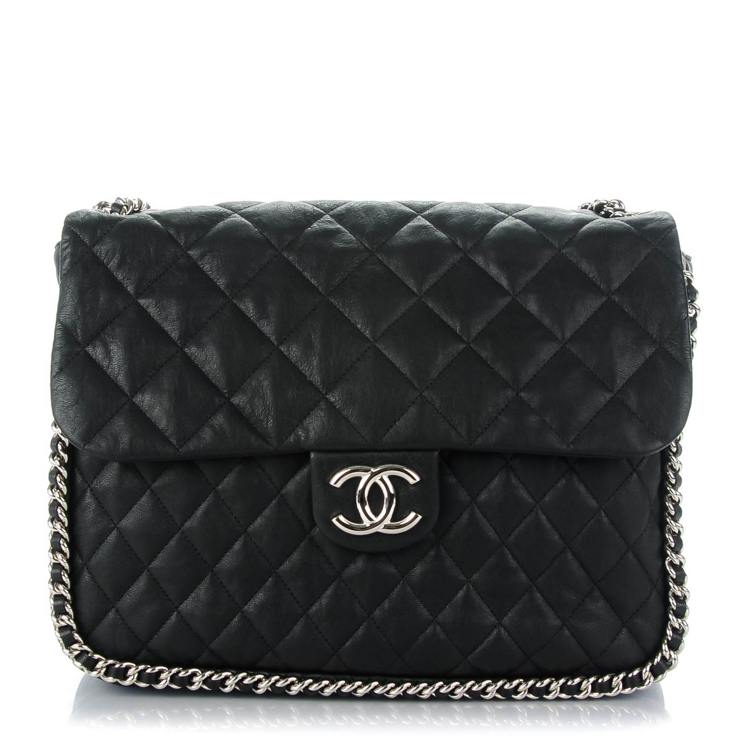 Chanel Washed Lambskin Quilted Maxi Chain Around Flap Black 1 of 7