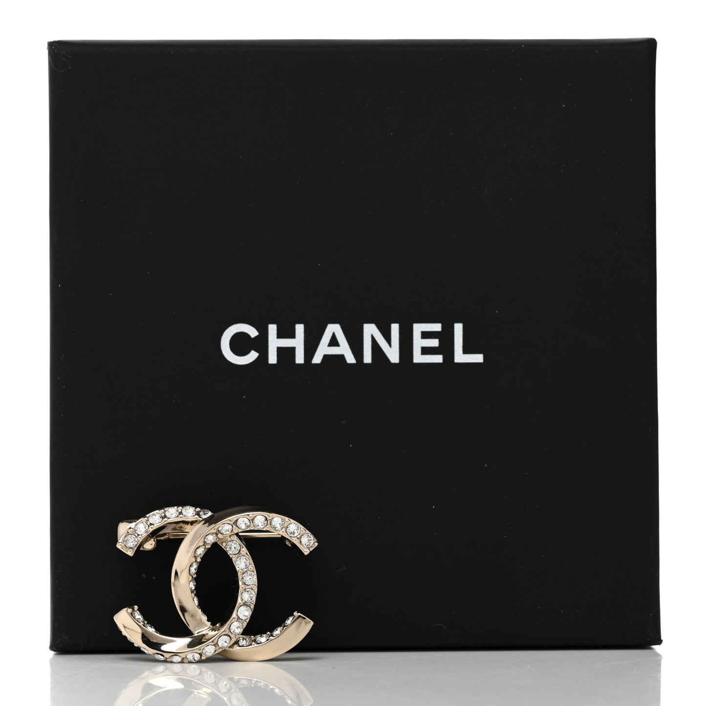 Metal Crystal CC Brooch Gold