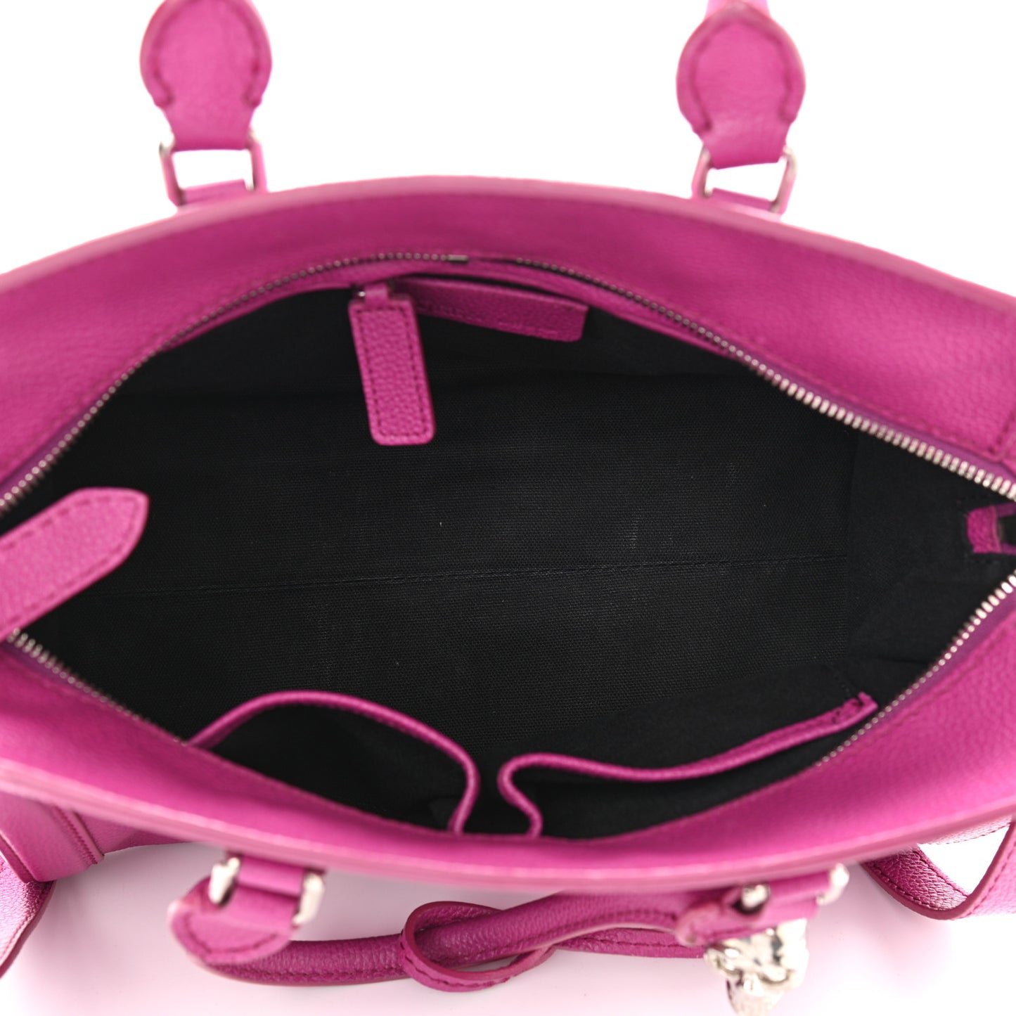 Pebbled Calfskin Small Skull Padlock Zip Around Tote Bouganville