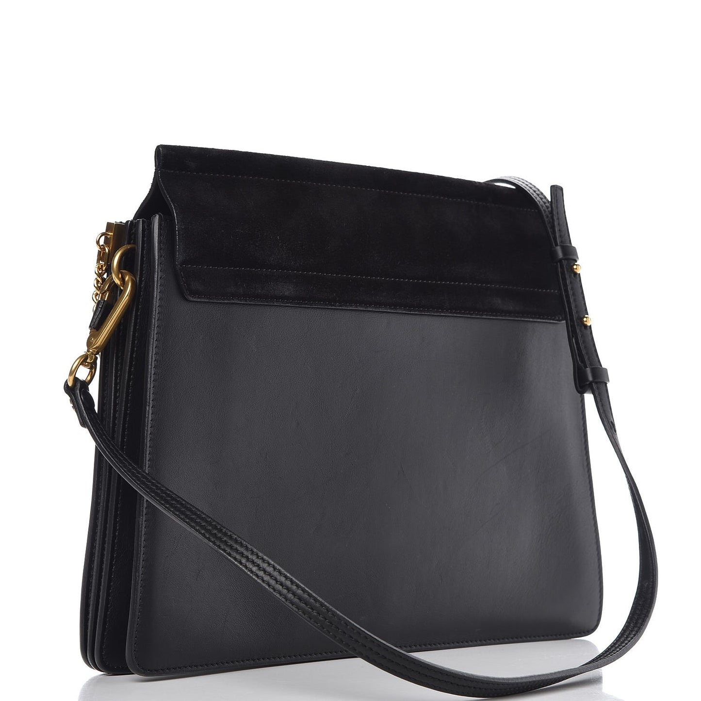 Calfskin Suede Studded Medium Faye Shoulder Bag Black