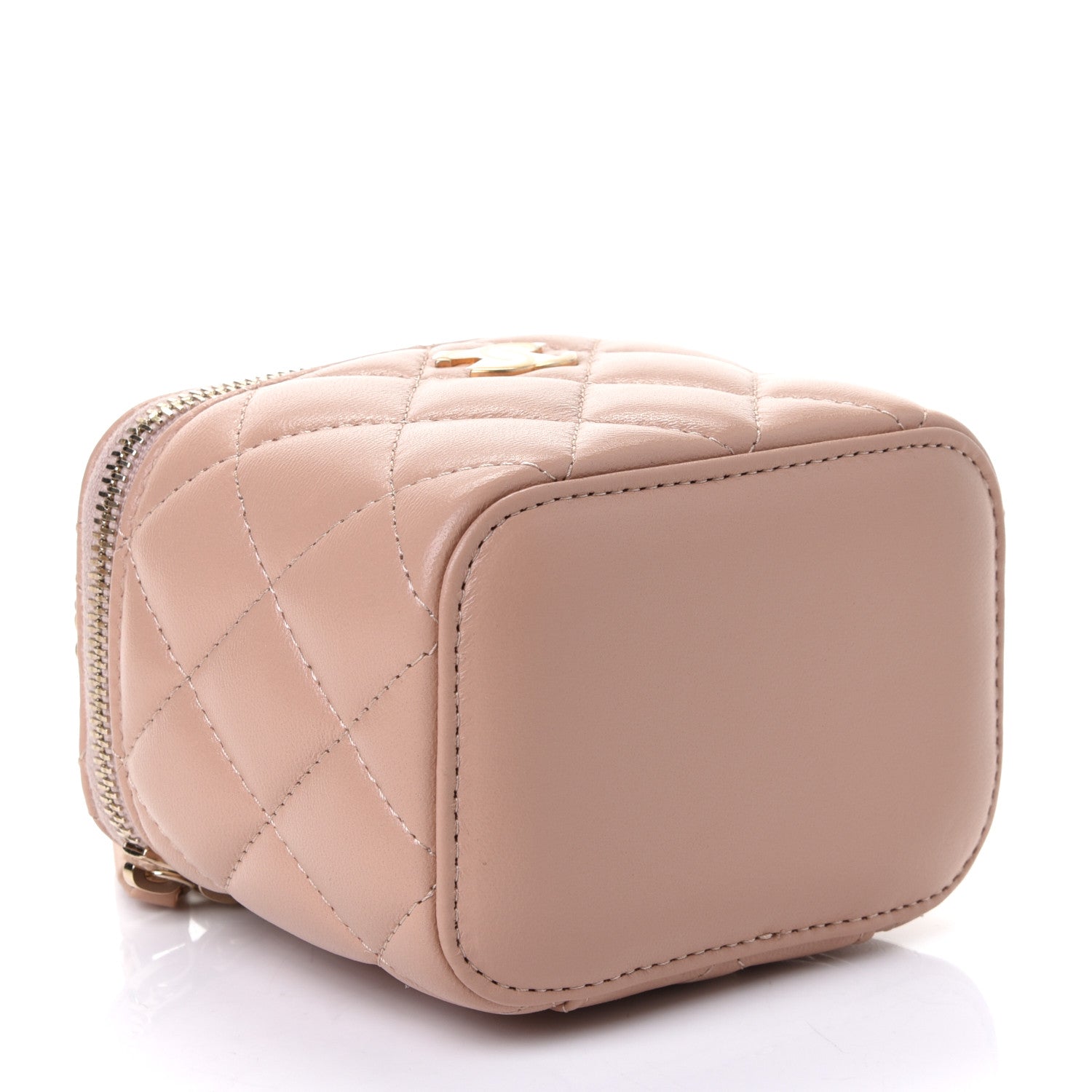 Chanel Lambskin Quilted Top Handle Mini Vanity Case With Chain Beige 3 of 4
