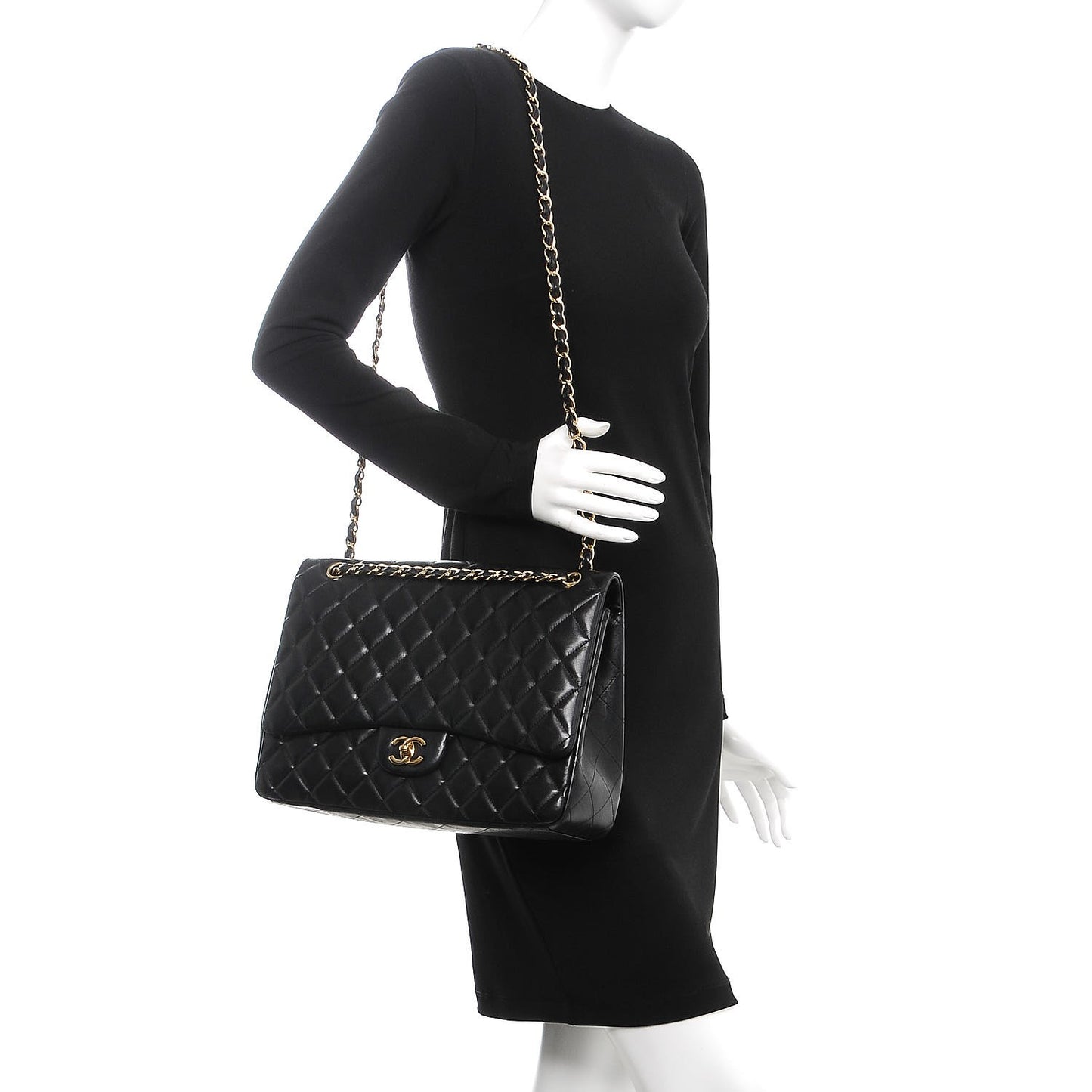 Lambskin Quilted Maxi Single Flap Black