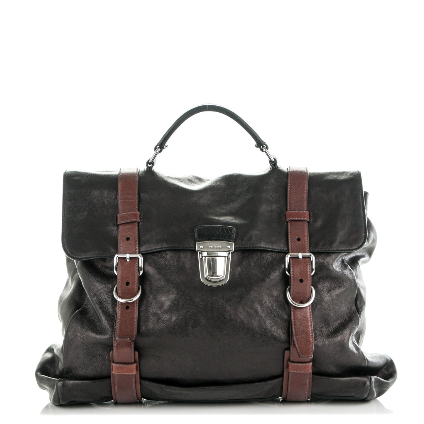 Glace Calf Folding Briefcase Black Teak
