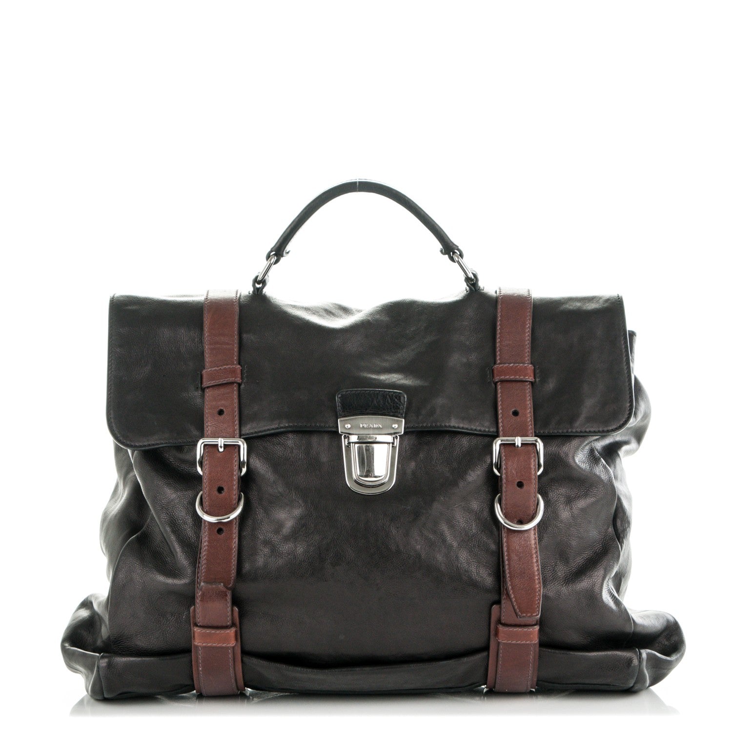 Prada Glace Calf Folding Briefcase Black Teak 1 of 6
