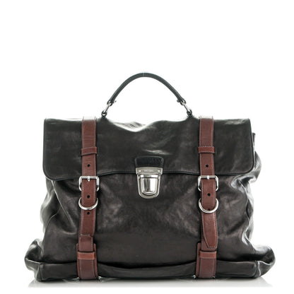 Prada Glace Calf Folding Briefcase Black Teak 1 of 6