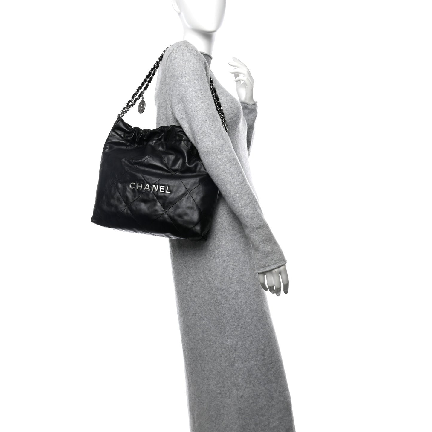 Shiny Calfskin Quilted Small Chanel 22 Black