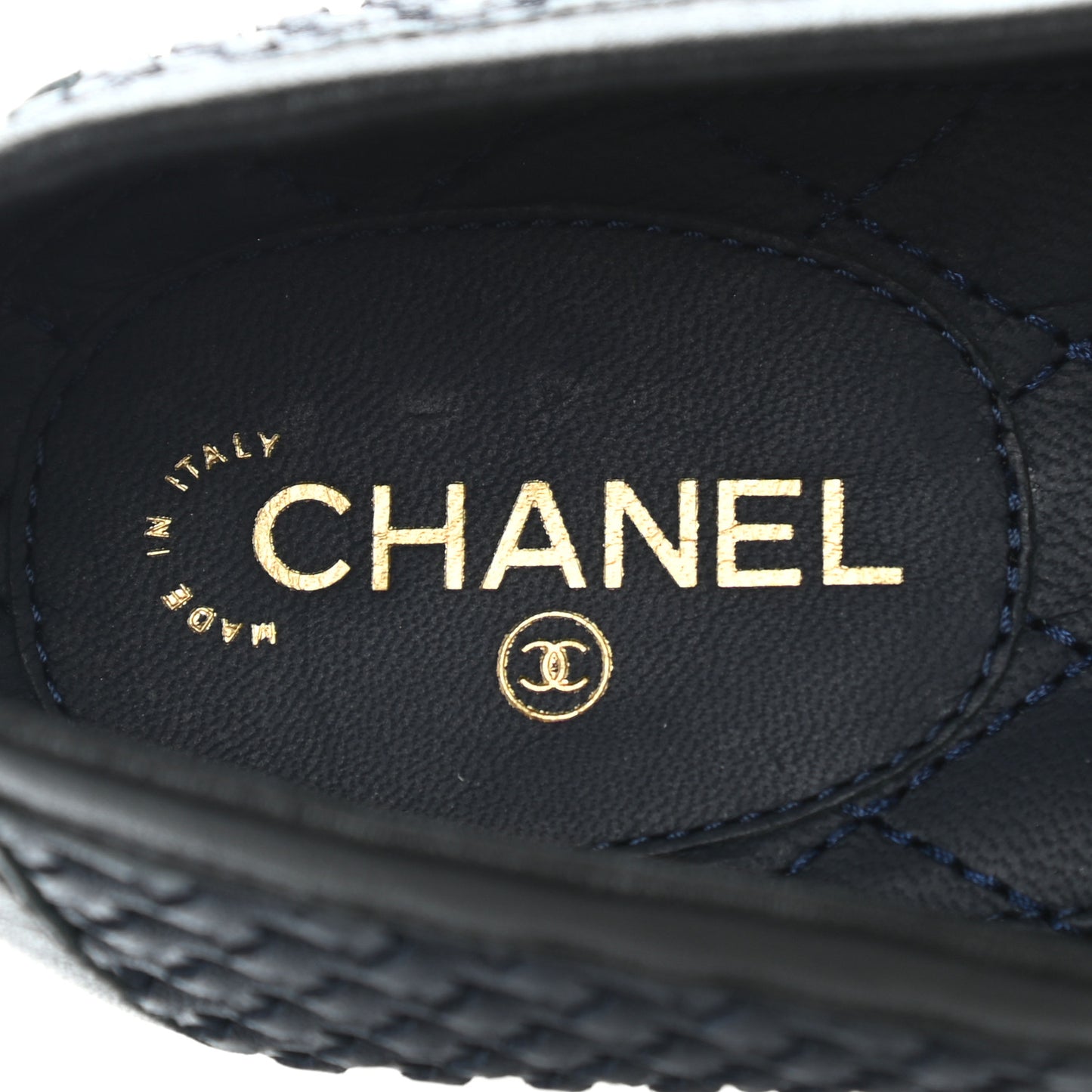 Lambskin Calfskin Braided Mocassin Loafers 38.5 Navy Black