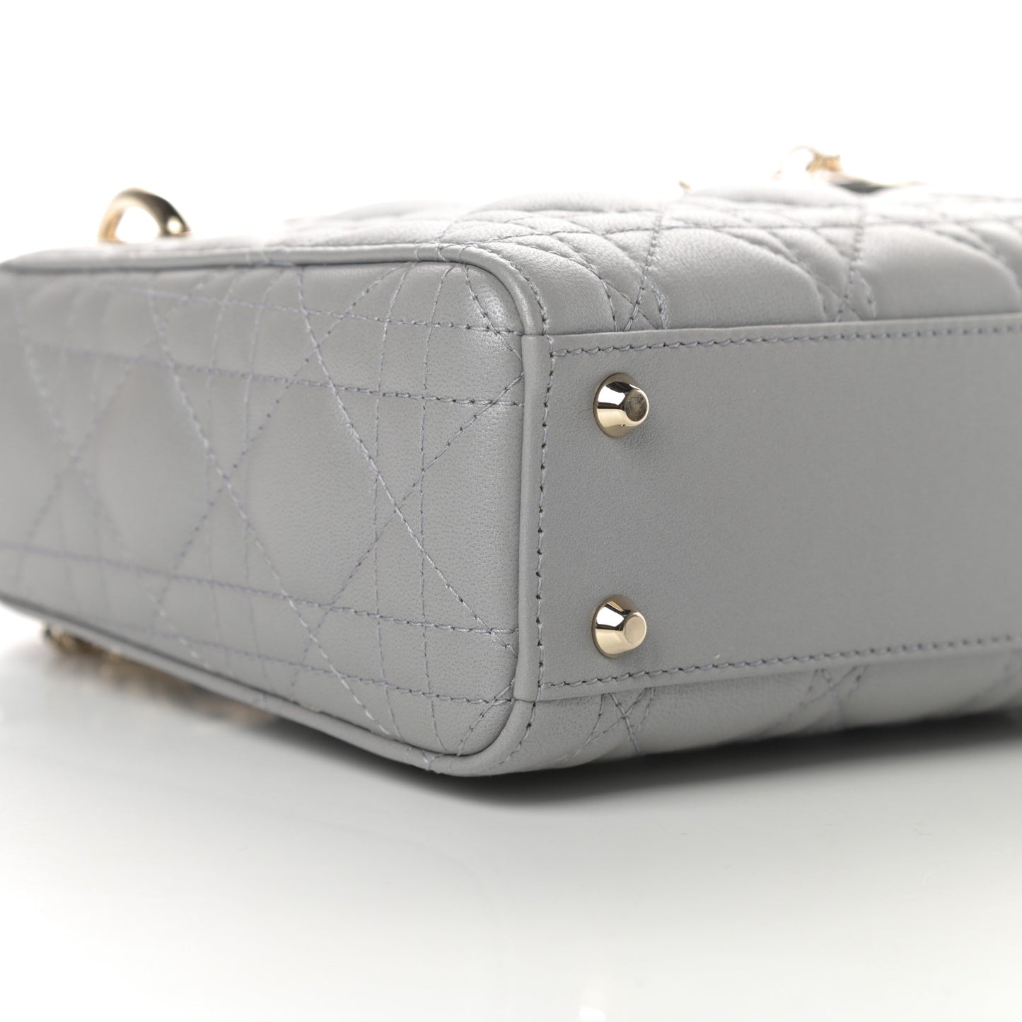 Metallic Lambskin Cannage Mini Lady Dior Silver