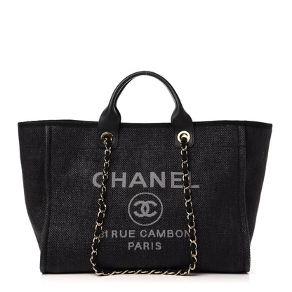 Chanel Woven Straw Raffia Medium Deauville Tote Black 1 of 11